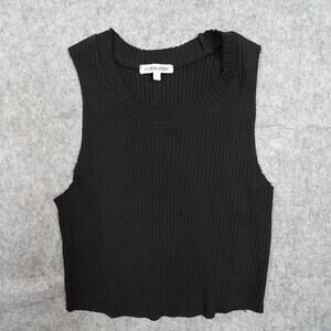 Cotton Citizen Top Womens Small Tank Cropped Ribbed Knit Black Muscle Crew USA